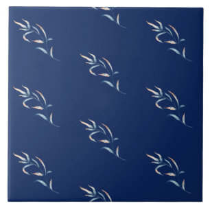 Waterverf blauwe koraalroze zeewier, in kuststijl tegeltje