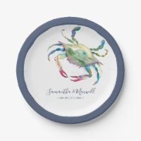 Waterverf Blauwe krab Klein Strand Bruiloft
