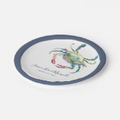 Waterverf Blauwe krab Klein Strand Bruiloft Papieren Bordje (Gekanteld)
