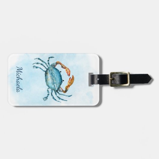 Waterverf blauwe krab kust bagagelabel (Voorkant horizontaal)
