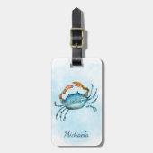 Waterverf blauwe krab kust bagagelabel (Voorkant verticaal)
