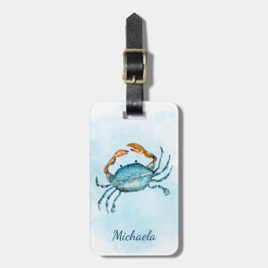 Waterverf blauwe krab kust bagagelabel (Voorkant verticaal)