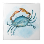 Waterverf blauwe krab kust tegeltje (Voorkant)