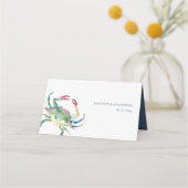 Waterverf blauwe krab kustbruiloft plaatskaartje (Achterkant)