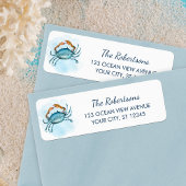 Waterverf Blauwe Krab Kustretouradres Etiket