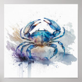 Waterverf blauwe krab poster (Voorkant)