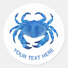 Waterverf blauwe krab ronde sticker