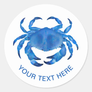 Waterverf blauwe krab ronde sticker