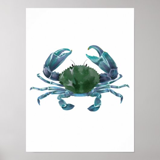 Waterverf blauwe krab schaaldieren poster (Voorkant)