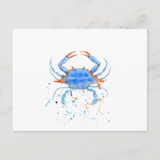 Waterverf blauwe krab verfsplaat briefkaart (Voorkant)