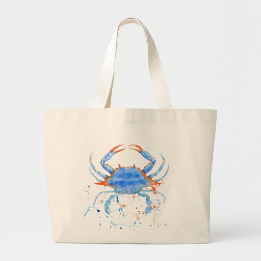 Waterverf blauwe krab verfsplaat grote tote bag (Voorkant)