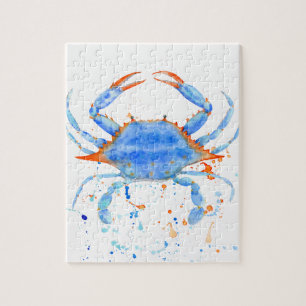 Waterverf blauwe krab verfsplaat legpuzzel