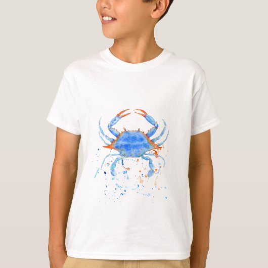 Waterverf blauwe krab verfsplaat t-shirt (Voorkant)