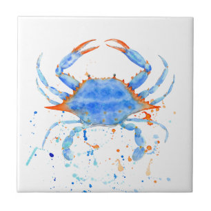 Waterverf blauwe krab verfsplaat tegeltje