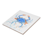 Waterverf blauwe krab verfsplaat tegeltje (Zijkant)