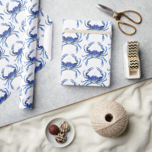 Waterverf Blauwe Krab Zeezijde Patroon Cadeaupapier