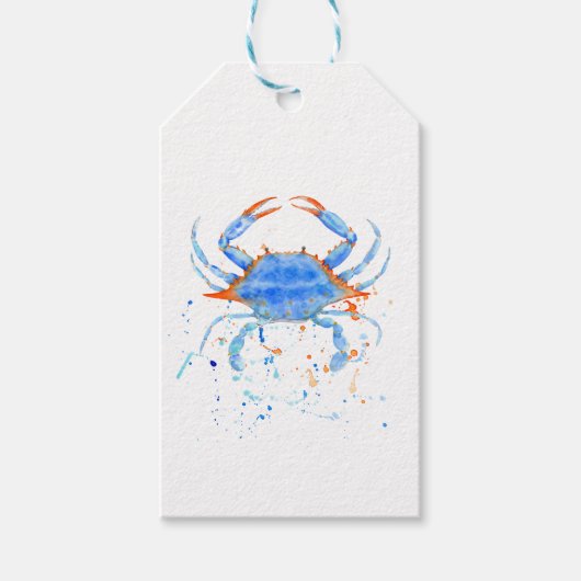 Waterverf Blauwe krabverf spatten Cadeaulabel (Voorkant)