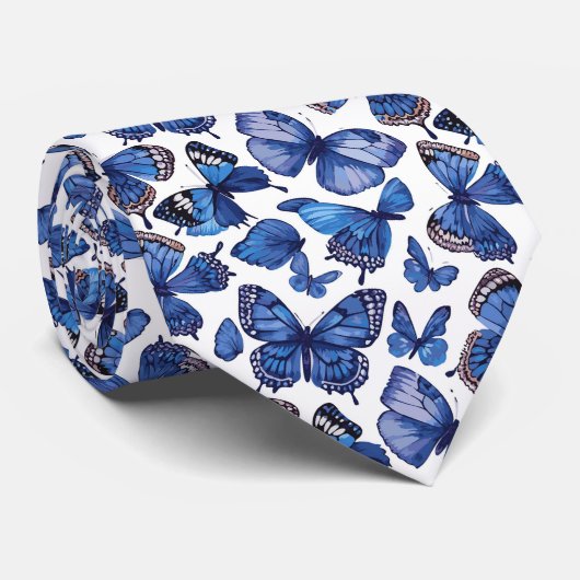 Waterverf Blauwe Levendige Vlinders Stropdas (Opgerold)