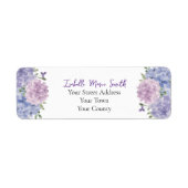 Waterverf Blauwe & Lila Hydrangea Bloemen Bruiloft Etiket (Voorkant)