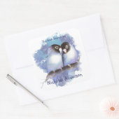 Waterverf Blauwe Lovebirds Tortelduifjes Bookplate Vierkante Sticker (Envelop)