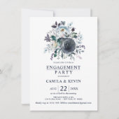 Waterverf Blauwe Marine Bloemen Verlovingsfeest Kaart (Voorkant)