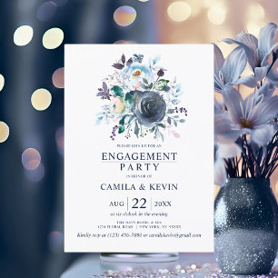 Waterverf Blauwe Marine Bloemen Verlovingsfeest Kaart