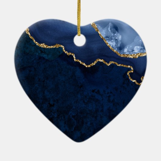 Waterverf Blauwe marmer Agate Geode Wedding Heart Keramisch Ornament (Achterkant)