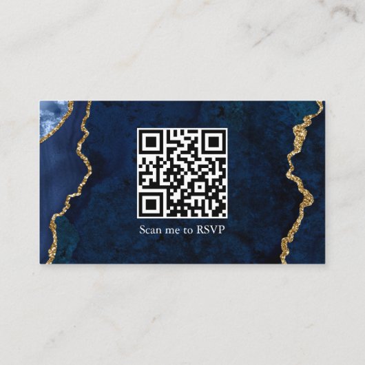 Waterverf blauwe marmer bruiloft RSVP QR Terug Informatiekaartje (Achterkant)