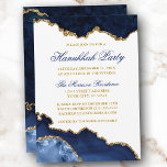 Waterverf Blauwe Marmer Geode Gold Hanukkah Partij Kaart<br><div class="desc">Moderne Elegant Waterverf Winter Blue en Gold Marble Agate Geode Hanukkah Party Invitation Kaart - Witte achtergrond met Gold Script</div>