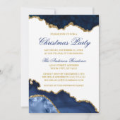 Waterverf Blauwe Marmer Geode Gold Kerstfeest Kaart (Voorkant)