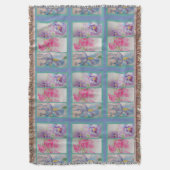 Waterverf Blauwe Matige Throw Rug Love Flowers Deken (Voorkant Verticaal)