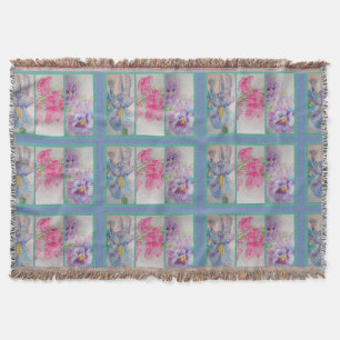 Waterverf Blauwe Matige Throw Rug Love Flowers Deken
