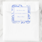 Waterverf Blauwe mediterrane kaarsenlabel Vierkante Sticker (Tas)