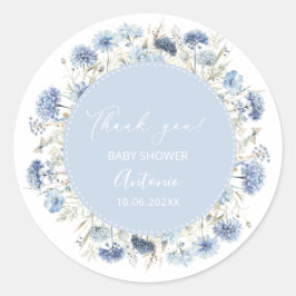  Waterverf  Blauwe meisje  Jongens babyshower  Ronde Sticker
