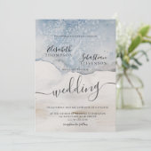 Waterverf Blauwe Modern Weddenschap Kaart (Staand voorkant)