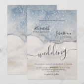 Waterverf Blauwe Modern Weddenschap Kaart (Voorkant / Achterkant)
