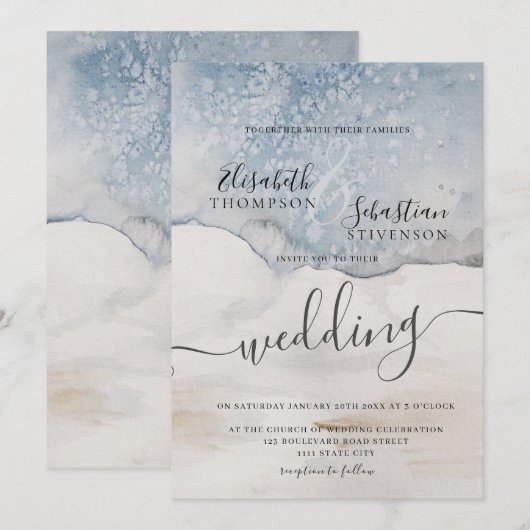 Waterverf Blauwe Modern Weddenschap Kaart (Voorkant / Achterkant)