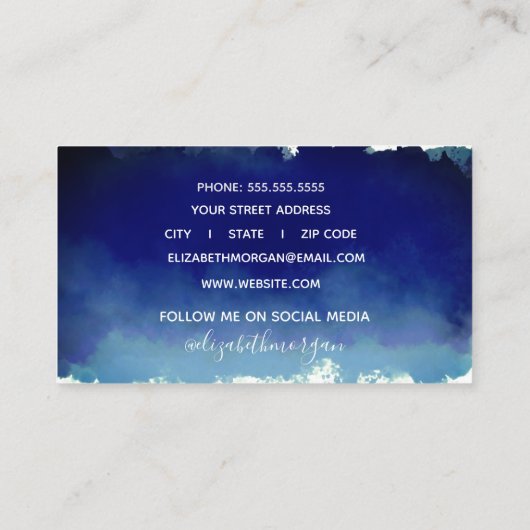 Waterverf Blauwe moderne handtekenscript Visitekaartje (Achterkant)