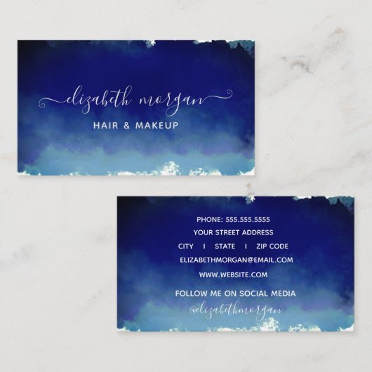 Waterverf Blauwe moderne handtekenscript Visitekaartje (Voorkant / Achterkant)