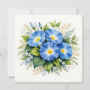 Waterverf Blauwe Morgen Glorie Bloemen Kaart