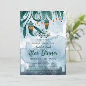Waterverf Blauwe Moskee & Lantaarns Iftar-diner Kaart (Staand voorkant)