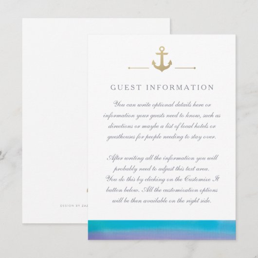 Waterverf Blauwe Nautical White Insert Kaart (Voorkant / Achterkant)