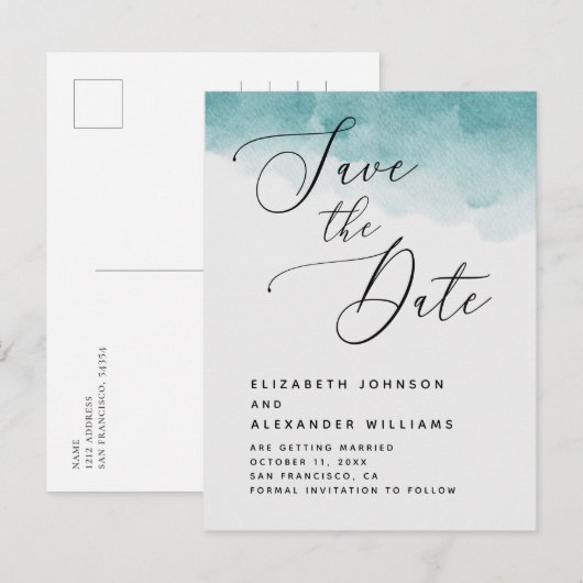 Waterverf blauwe nautische bruiloft Save the Date Aankondigingskaart (Voorkant / Achterkant)