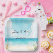 Waterverf Blauwe Oceaan Beach Weddenschap Papieren Bordje (Feest)