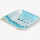 Waterverf Blauwe Oceaan Beach Weddenschap Papieren Bordje (Gebogen)
