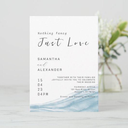 Waterverf Blauwe Oceaan Casual Kuststrand Weddensc Kaart (Staand voorkant)