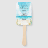 Waterverf Blauwe Oceaan Strand Bruiloftsprogramma Handwaaier (Voorkant)