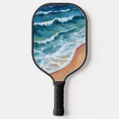 Waterverf Blauwe oceaangolven Pickleball Paddle (Achterkant)