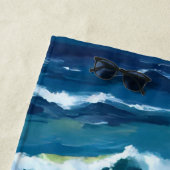 Waterverf Blauwe oceaangolven Strandlaken (In situ)