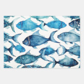 Waterverf blauwe oceaanvis | nautisch Kinder struc Inpakpapier Vel (Voorkant 2)